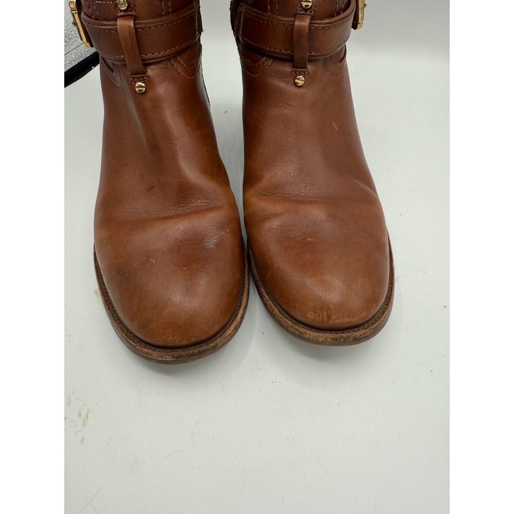 Tory Burch Riding Boots Women's 6.5 Cognac Leather Tall Equestrian Logo Boots - Picture 4 of 10